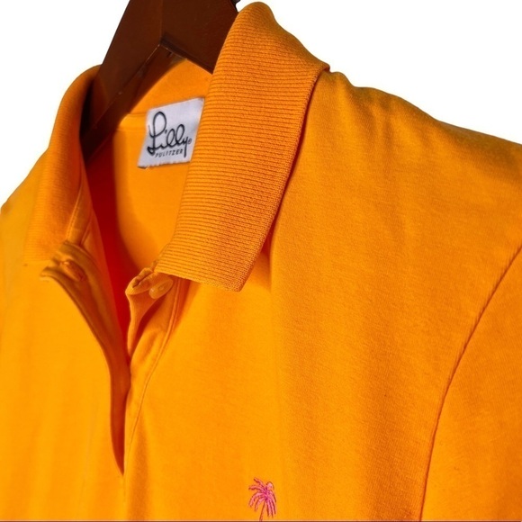 LILLY PULITZER Embroidered Palm Logo Knit Polo Shirt in Tangerine Orange - Picture 3 of 10